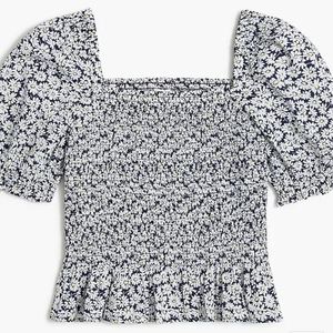 J Crew Factory Woman's Crop Top Black Floral Puff Sleve Size Large
